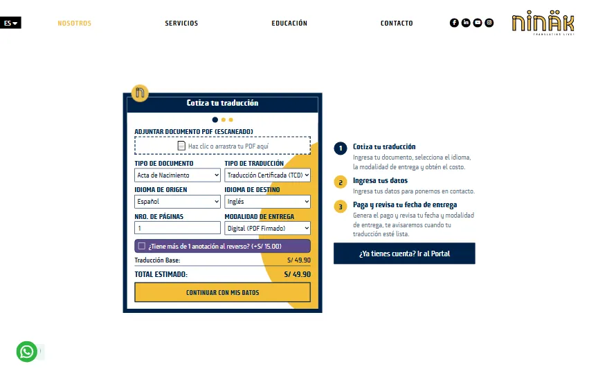Cotizador en línea de Ninäk Traducciones