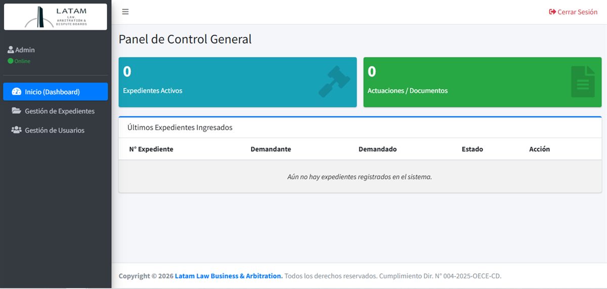 Panel de control general de LatamSys