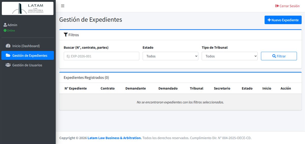 Gestión de expedientes arbitrales en LatamSys